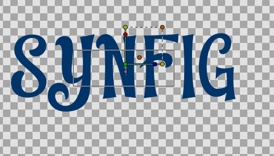 Synfig canvas showing a glyph enlarged through shared animation editing